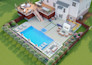 design your pool, backyard, garden, landscape 3d rendering with existing yard